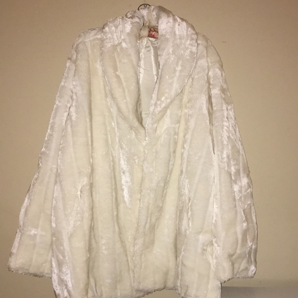 Off White Faux Fur Coat